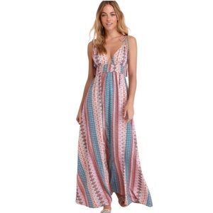 Lulu’s Maxin’ Relaxin’ Maxidress, blue/pink print, small, beach, coastal